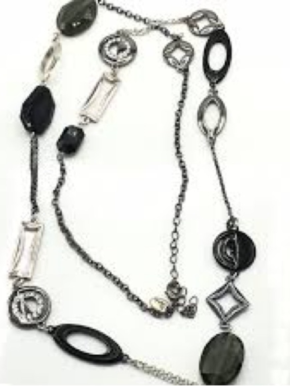 Lia Sophia Black and Silver Multi-Shaped Long Necklace